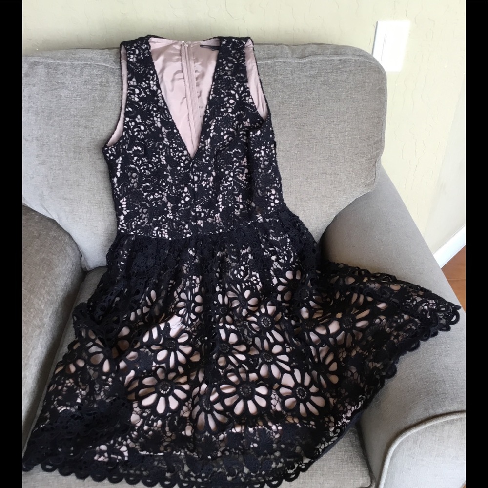 French Connection black lace and nude dress